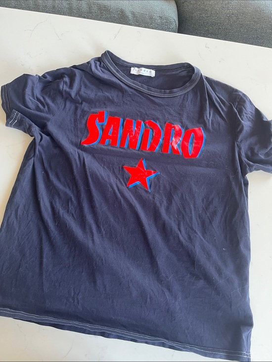 Sandro Tops - Sandro Navy T‑Shirt with Red Logo (Size 1)